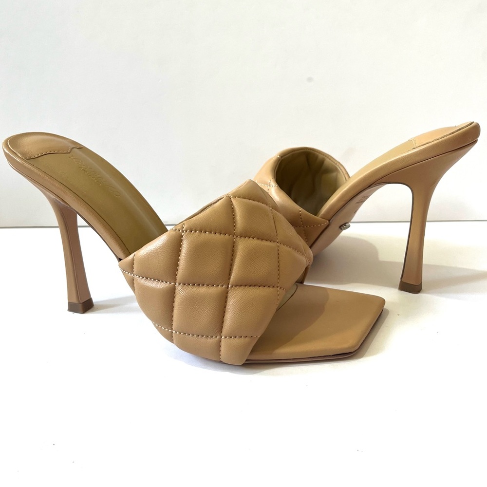 TONY BIANCO BETTY Quilted Honey Sheep Leather Slip on Heels Slides 9